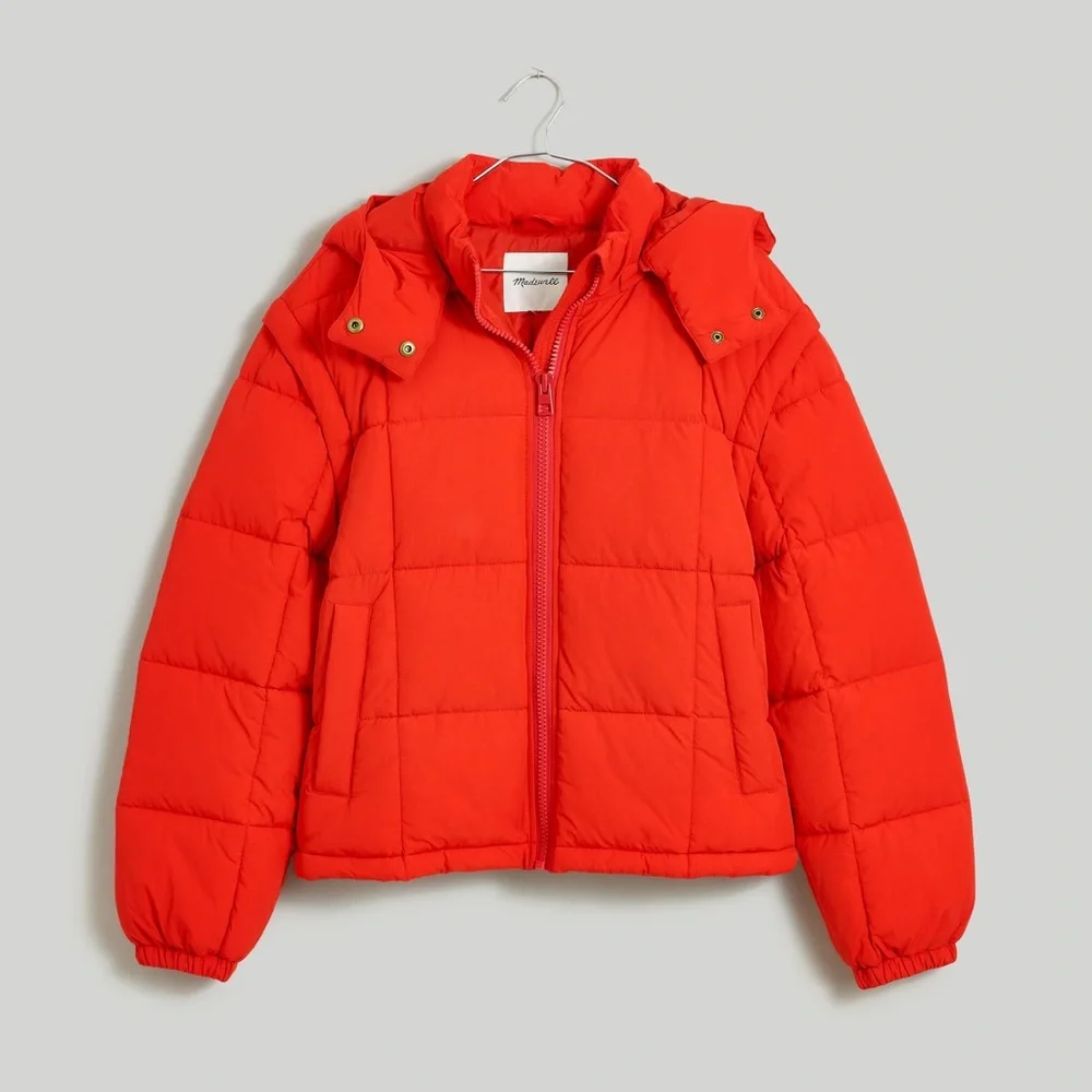 Madewell Red Modular Quilted Crop Puffer Jacket (Removable Hood and Sleeves) - Picture 6 of 12